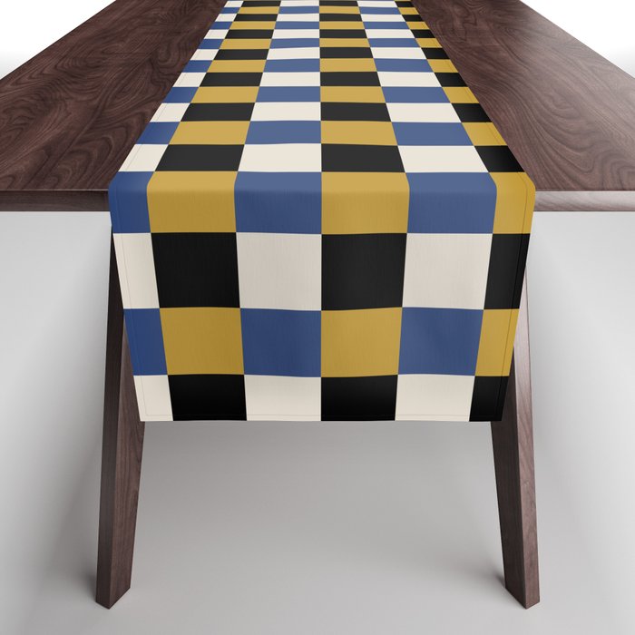 Checkered Multicolor Pattern XV Black Yellow Navy Blue Table Runner Gallery Image 1