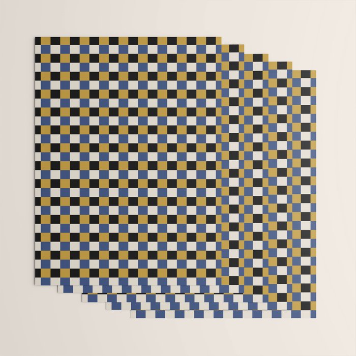 Checkered Multicolor Pattern XV Black Yellow Navy Blue Wrapping Paper Gallery Image 3