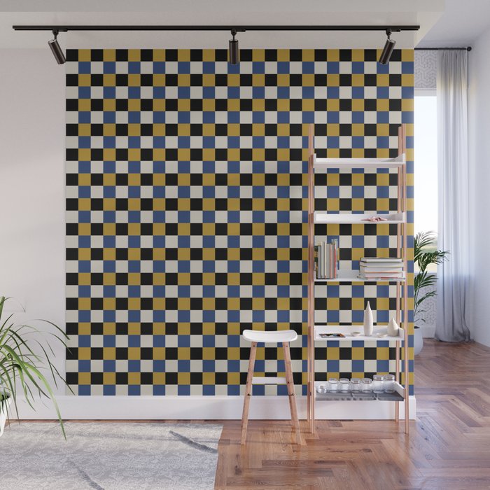 Checkered Multicolor Pattern XV Black Yellow Navy Blue Wall Mural Gallery Image 1