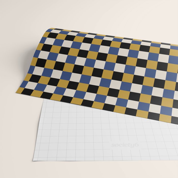 Checkered Multicolor Pattern XV Black Yellow Navy Blue Wrapping Paper Gallery Image 2