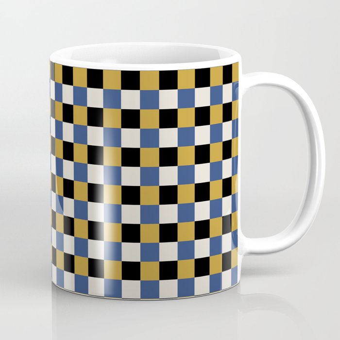 Checkered Multicolor Pattern XV Black Yellow Navy Blue Coffee Mug Gallery Image 1