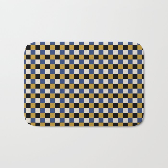 Checkered Multicolor Pattern XV Black Yellow Navy Blue Bath Mat Gallery Image 1