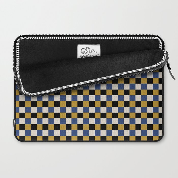 Checkered Multicolor Pattern XV Black Yellow Navy Blue Laptop Sleeve Gallery Image 2