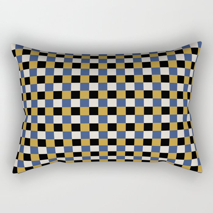 Checkered Multicolor Pattern XV Black Yellow Navy Blue Rectangular Pillow Gallery Image 1