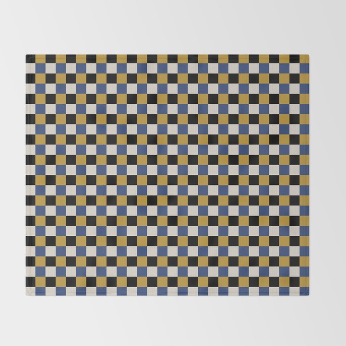 Checkered Multicolor Pattern XV Black Yellow Navy Blue Throw Blanket Gallery Image 2