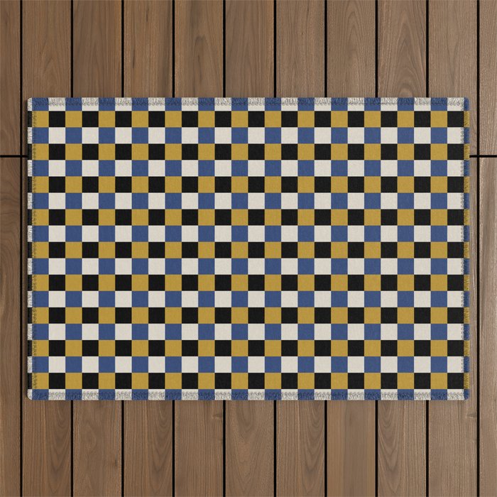 Checkered Multicolor Pattern XV Black Yellow Navy Blue Outdoor Rug Gallery Image 1