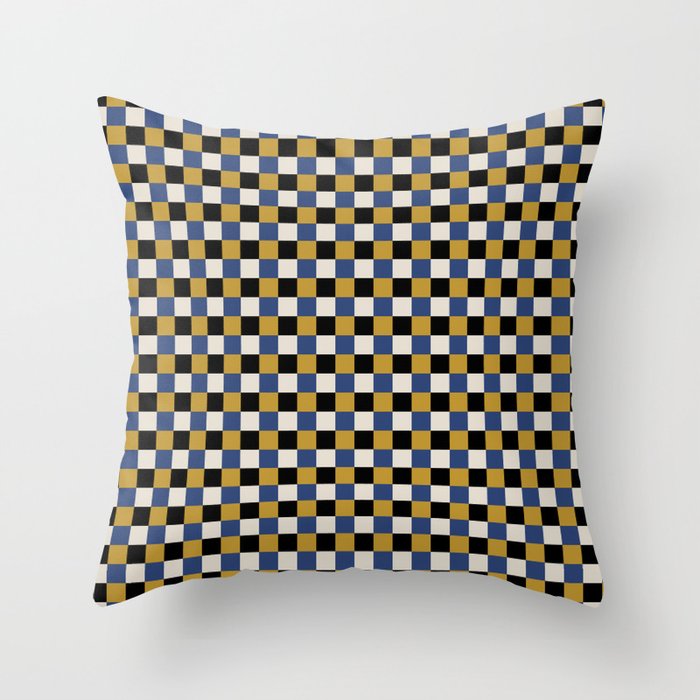 Checkered Multicolor Pattern XV Black Yellow Navy Blue Throw Pillow Gallery Image 6