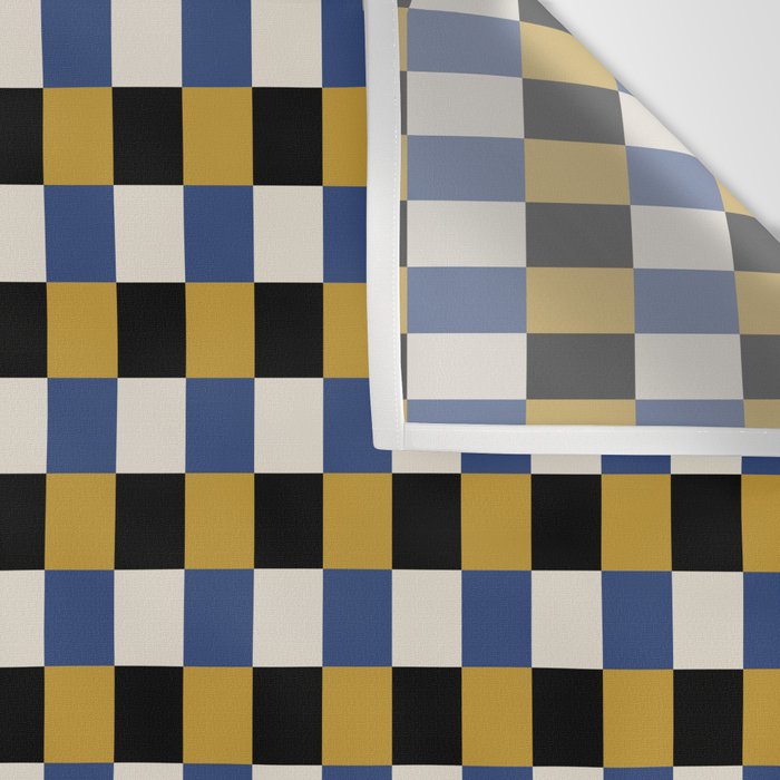 Checkered Multicolor Pattern XV Black Yellow Navy Blue Wall Tapestry Gallery Image 3