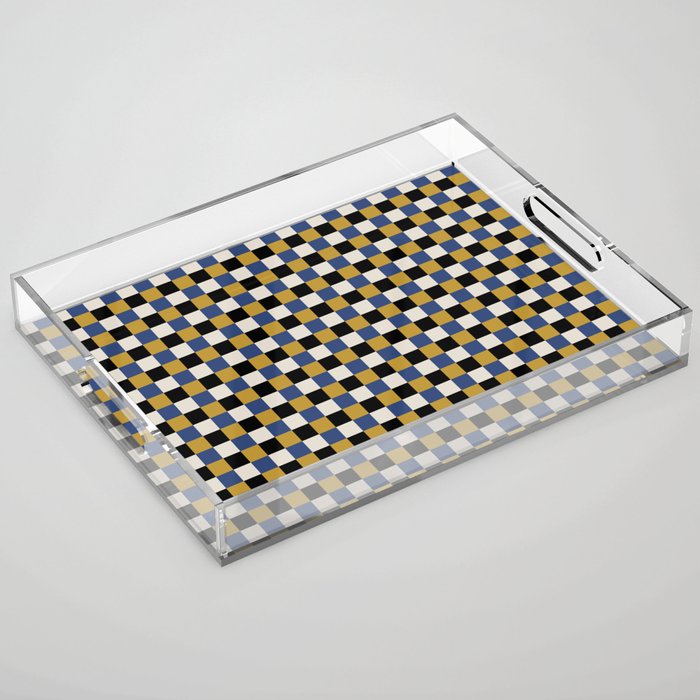 Checkered Multicolor Pattern XV Black Yellow Navy Blue Acrylic Tray Gallery Image 1