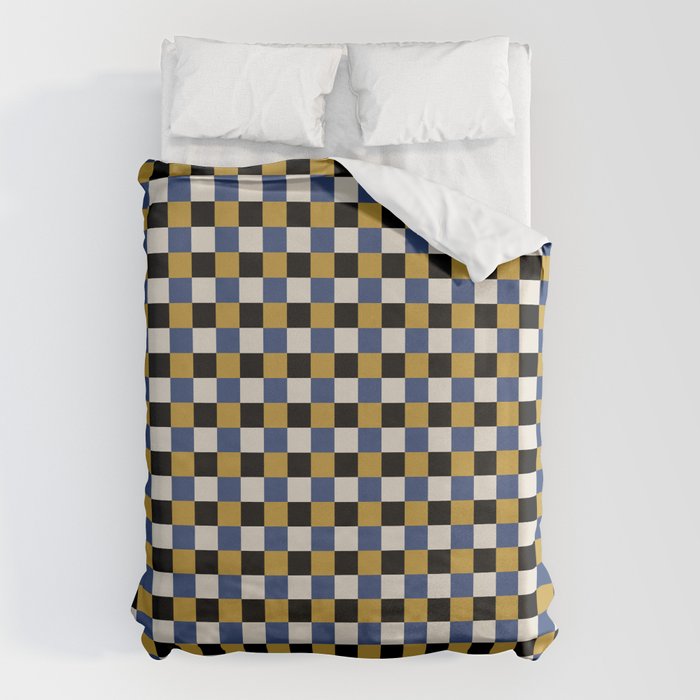 Checkered Multicolor Pattern XV Black Yellow Navy Blue Duvet Cover Gallery Image 6