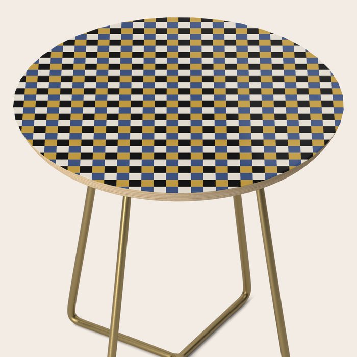 Checkered Multicolor Pattern XV Black Yellow Navy Blue Side Table Gallery Image 2