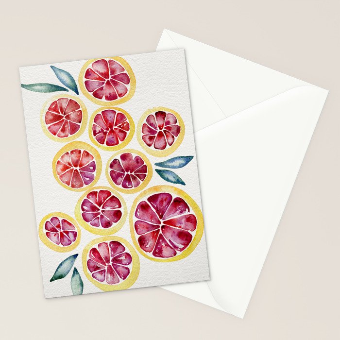 Sliced Grapefruits Watercolor Stationery Card Gallery Image 2