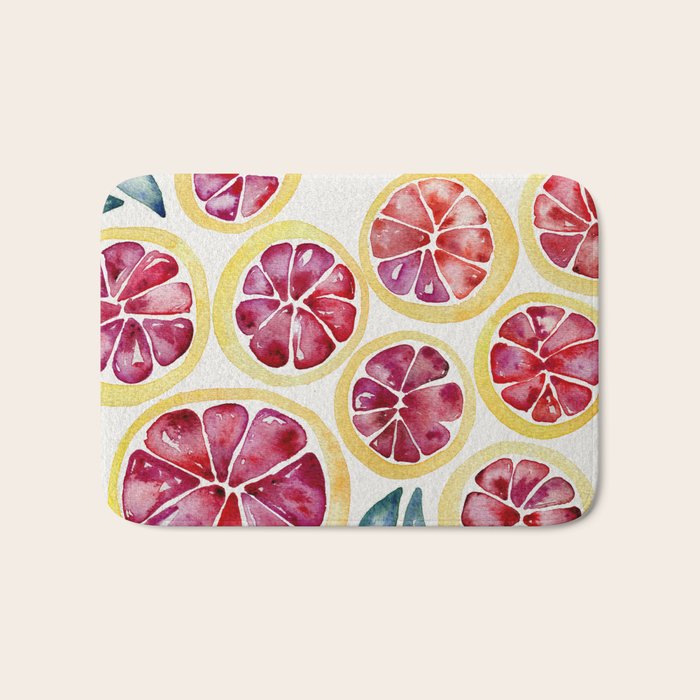 Sliced Grapefruits Watercolor Bath Mat Gallery Image 1