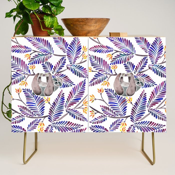 Happy Sloth - Tropical Indigo Leaves Credenza Gallery Image 1