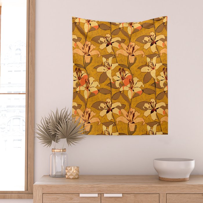 Tiger Lily (ORANGE-RED) Wall Tapestry Gallery Image 2