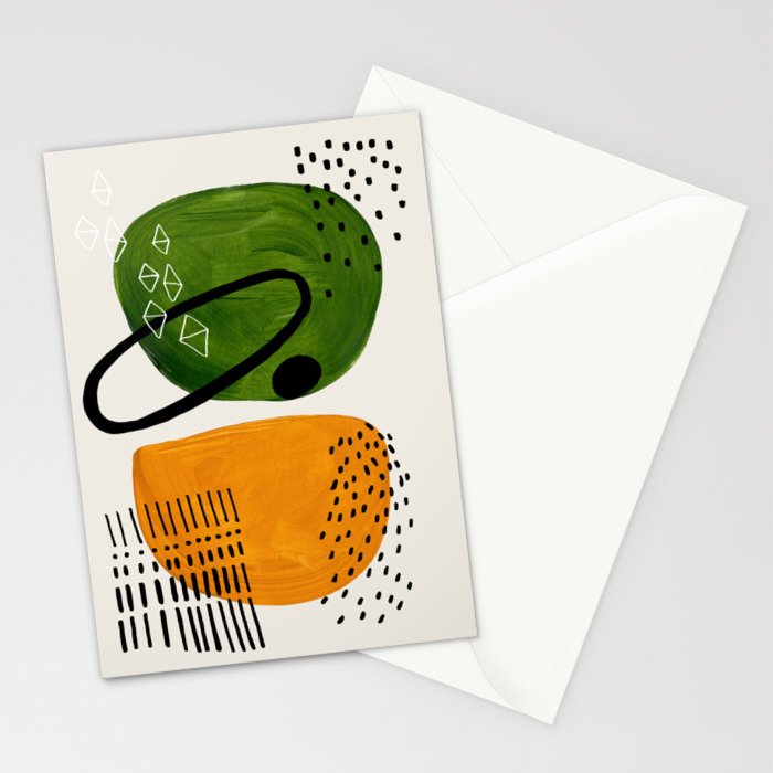 Mid Century Modern Abstract Colorful Art Patterns Olive Green Yellow Ochre Orbit Geometric Objects Stationery Card Gallery Image 2