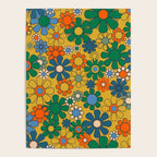 Retro Garden Flowers Groovy 60s 70s Multicolor Floral Pattern on Mustard Poster Gallery Image 4