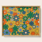 Retro Garden Flowers Groovy 60s 70s Multicolor Floral Pattern on Mustard Serving Tray Gallery Image 1