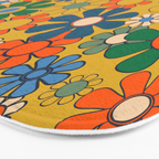 Retro Garden Flowers Groovy 60s 70s Multicolor Floral Pattern on Mustard Bath Mat Gallery Image 3
