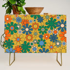 Retro Garden Flowers Groovy 60s 70s Multicolor Floral Pattern on Mustard Credenza Gallery Image 1