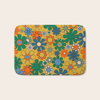Retro Garden Flowers Groovy 60s 70s Multicolor Floral Pattern on Mustard Bath Mat Gallery Image 1