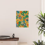 Retro Garden Flowers Groovy 60s 70s Multicolor Floral Pattern on Mustard Poster Gallery Image 2