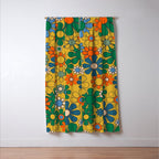 Retro Garden Flowers Groovy 60s 70s Multicolor Floral Pattern on Mustard Window Curtain Gallery Image 3