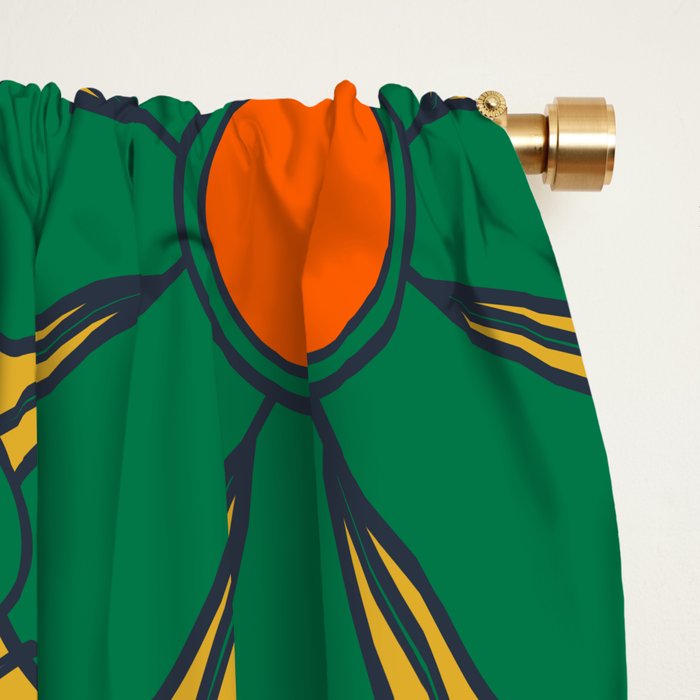 Retro Garden Flowers Groovy 60s 70s Multicolor Floral Pattern on Mustard Window Curtain Gallery Image 2