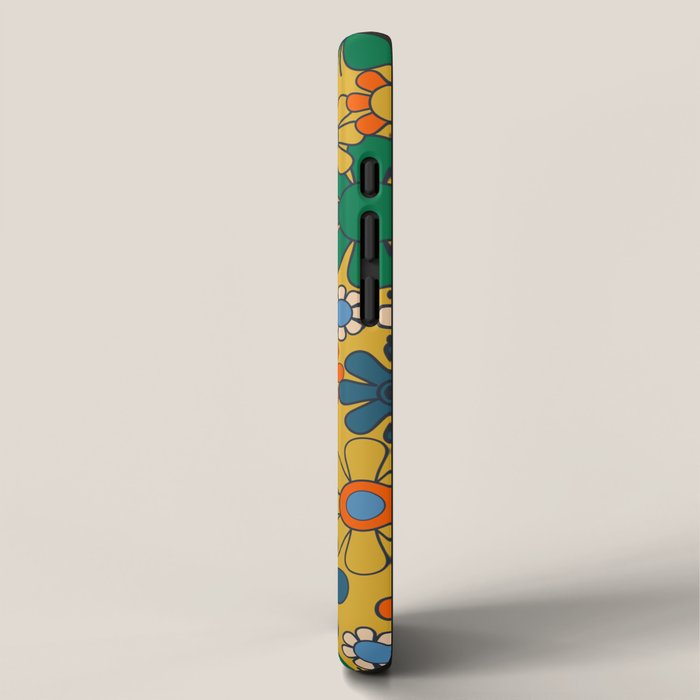 Retro Garden Flowers Groovy 60s 70s Multicolor Floral Pattern on Mustard iPhone Case Gallery Image 2