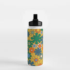 Retro Garden Flowers Groovy 60s 70s Multicolor Floral Pattern on Mustard Water Bottle Gallery Image 2