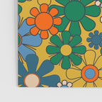 Retro Garden Flowers Groovy 60s 70s Multicolor Floral Pattern on Mustard Poster Gallery Image 3