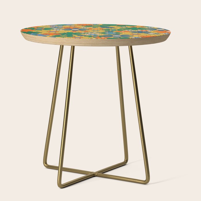 Retro Garden Flowers Groovy 60s 70s Multicolor Floral Pattern on Mustard Side Table Gallery Image 1