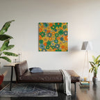 Retro Garden Flowers Groovy 60s 70s Multicolor Floral Pattern on Mustard Wood Wall Art Gallery Image 2