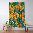 Retro Garden Flowers Groovy 60s 70s Multicolor Floral Pattern on Mustard Window Curtain Gallery Image 5