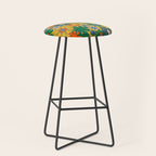 Retro Garden Flowers Groovy 60s 70s Multicolor Floral Pattern on Mustard Stool Gallery Image 1