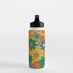Retro Garden Flowers Groovy 60s 70s Multicolor Floral Pattern on Mustard Water Bottle Gallery Image 3