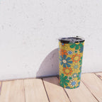 Retro Garden Flowers Groovy 60s 70s Multicolor Floral Pattern on Mustard Travel Mug Gallery Image 4