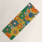 Retro Garden Flowers Groovy 60s 70s Multicolor Floral Pattern on Mustard Yoga Mat Gallery Image 1