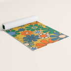 Retro Garden Flowers Groovy 60s 70s Multicolor Floral Pattern on Mustard Yoga Mat Gallery Image 2