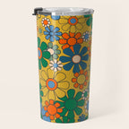 Retro Garden Flowers Groovy 60s 70s Multicolor Floral Pattern on Mustard Travel Mug Gallery Image 3