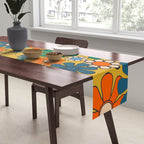 Retro Garden Flowers Groovy 60s 70s Multicolor Floral Pattern on Mustard Table Runner Gallery Image 2