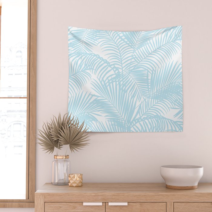 Pastel blue modern simple tropical palm tree Wall Tapestry Gallery Image 2