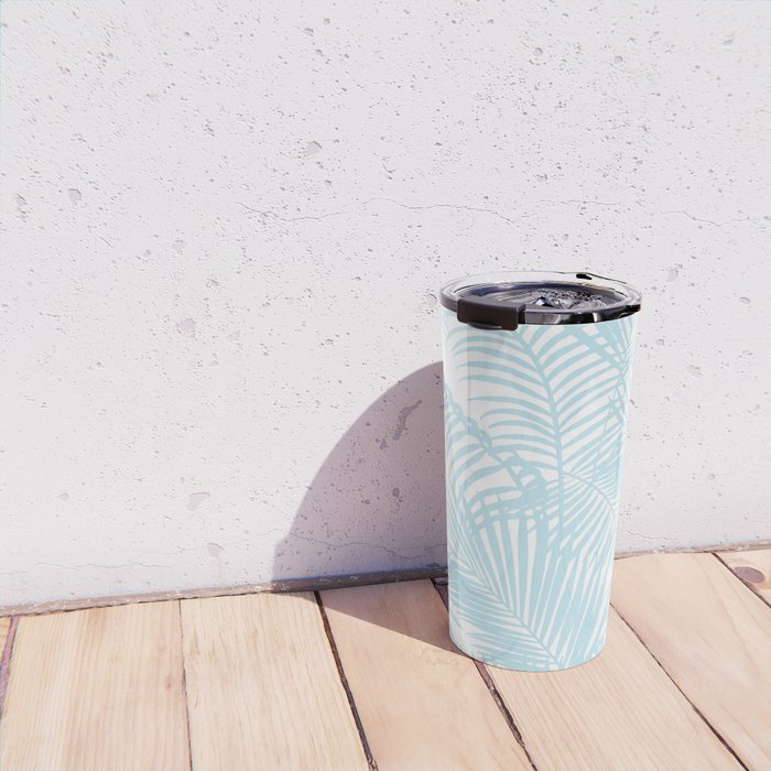 Pastel blue modern simple tropical palm tree Travel Mug Gallery Image 4