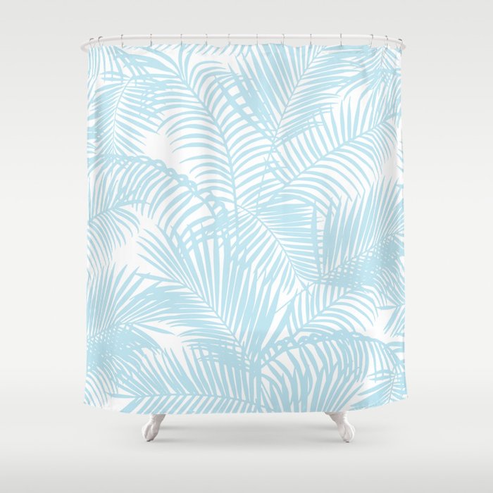 Pastel blue modern simple tropical palm tree Shower Curtain Gallery Image 1