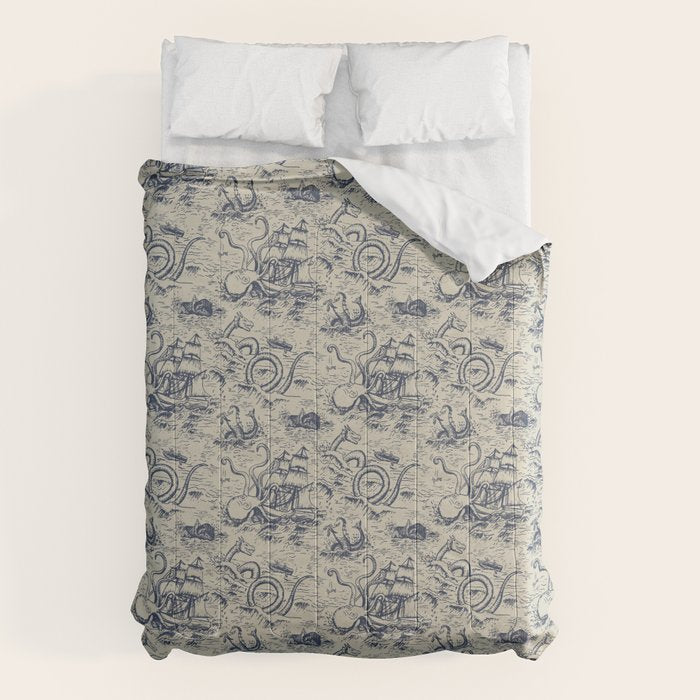 Mythical Sea Creatures Toile de Jouy Comforter Gallery Image 1