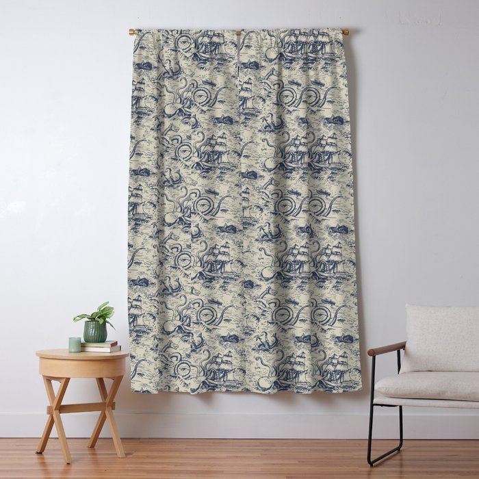 Mythical Sea Creatures Toile de Jouy Window Curtain Gallery Image 1