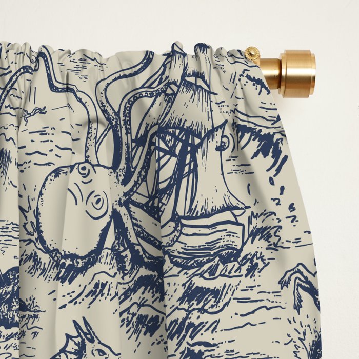 Mythical Sea Creatures Toile de Jouy Window Curtain Gallery Image 2