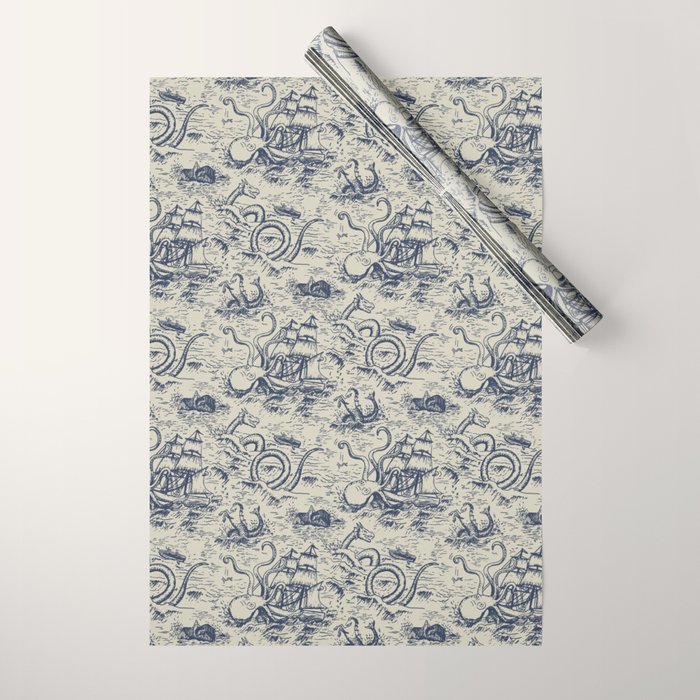 Mythical Sea Creatures Toile de Jouy Wrapping Paper Gallery Image 1