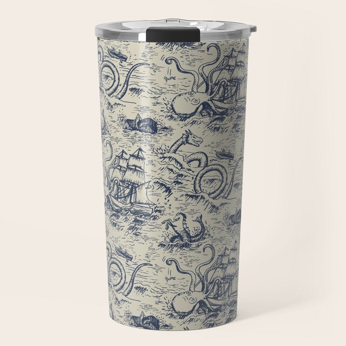 Mythical Sea Creatures Toile de Jouy Travel Mug Gallery Image 1