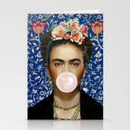 Woman  Blowing a pink Bubble gum with vintage Medway tapestry Stationery Card Gallery Image 2